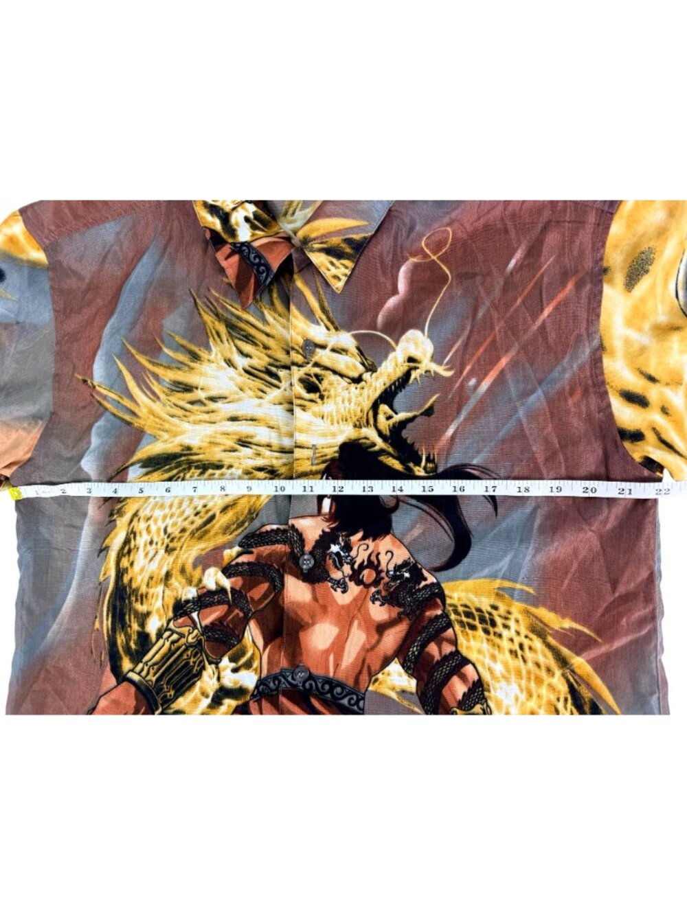 Vintage 90s Claudio Nucci AOP Samurai & Golden Dragon Graphic Shirt Men's M - Picture 5 of 6